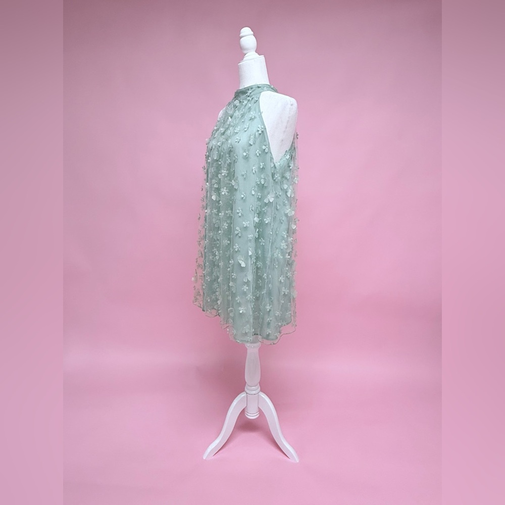Easel Sage Green Halter Floral Appliqué Mini Dress - Picture 5 of 10